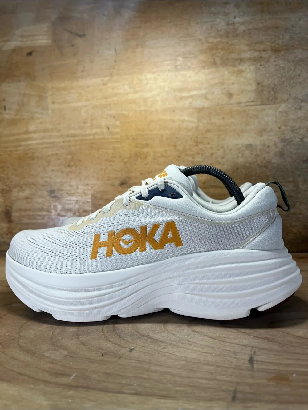 Hoka One One Bondi 8 Mens Size 9 Running Shoes Sneakers Oat Milk Alabaster - Picture 4 of 12